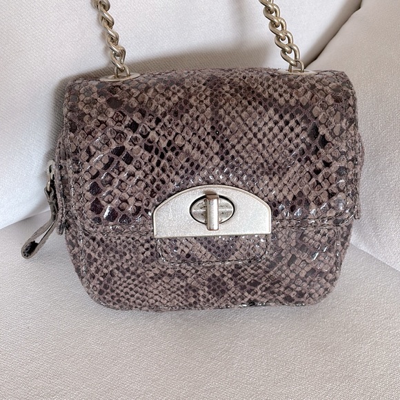 Vintage Grey Snakeskin Suede / Sheen Chain Crossbody with Nickel Hardware - Picture 2 of 7